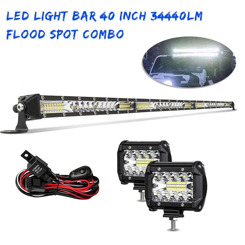 

42 Inch Straight LED Light Bar Ultra Slim Upper Roof Combo Beam LED Off Driving Light With 2pcs 4 Inch 60W Led Pod Lights+Wiring