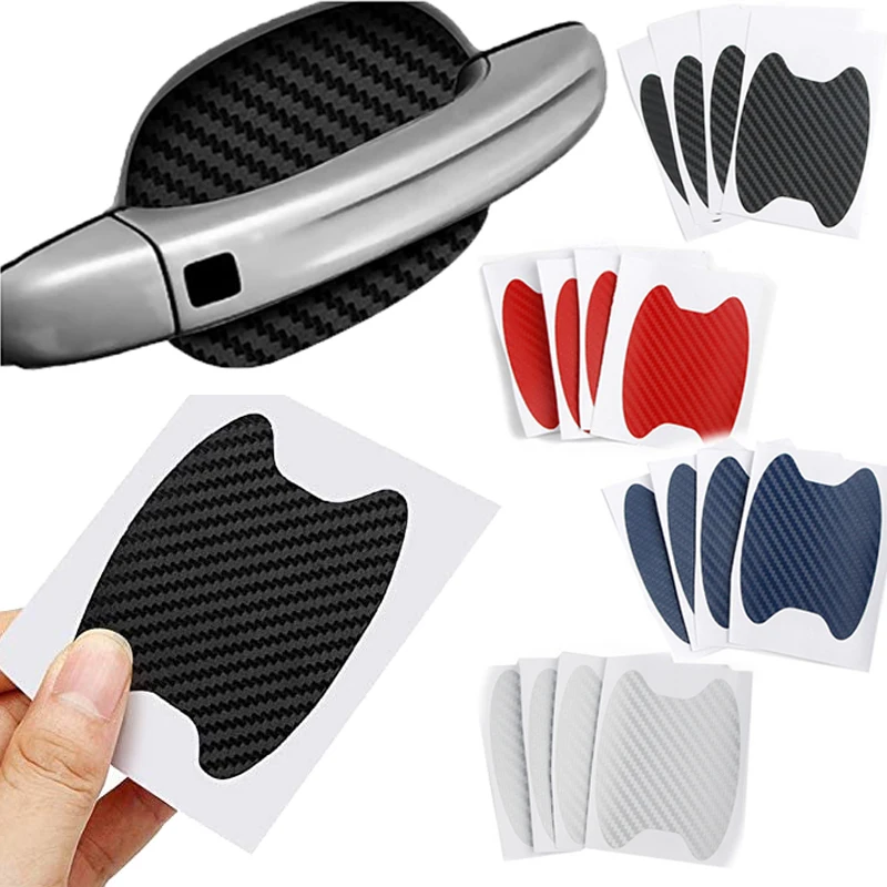 4 قطعة مقبض باب السيارة وعاء خدش واقية ملصق الفضة ألياف الكربون مقبض باب السيارة واقي المعصم الملحقات الخارجية #2