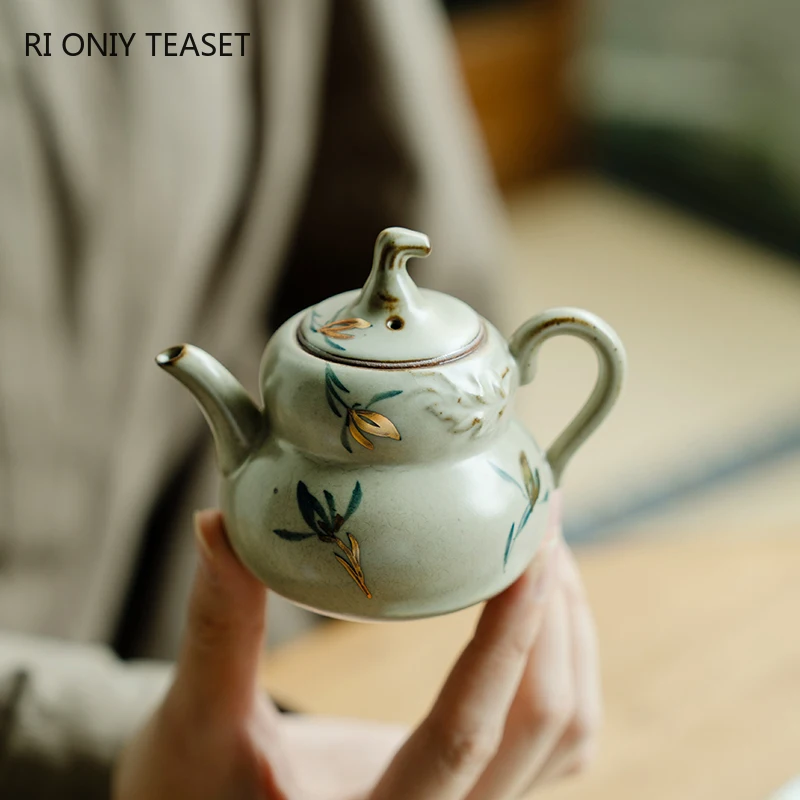 Chinese Hand-painted Orchid Flowers Ceramic Teapots Handmade Ball Hole Filter Tea Pot Beauty Tea Infuser Kettle Tea Set 100ml