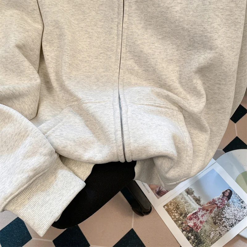 Korean Style Colorful Polka Dot Hoodies Women's Embroidery Long Sleeved Loose Sweatshirt Chic Casual Patchwork Zipper Outerwear