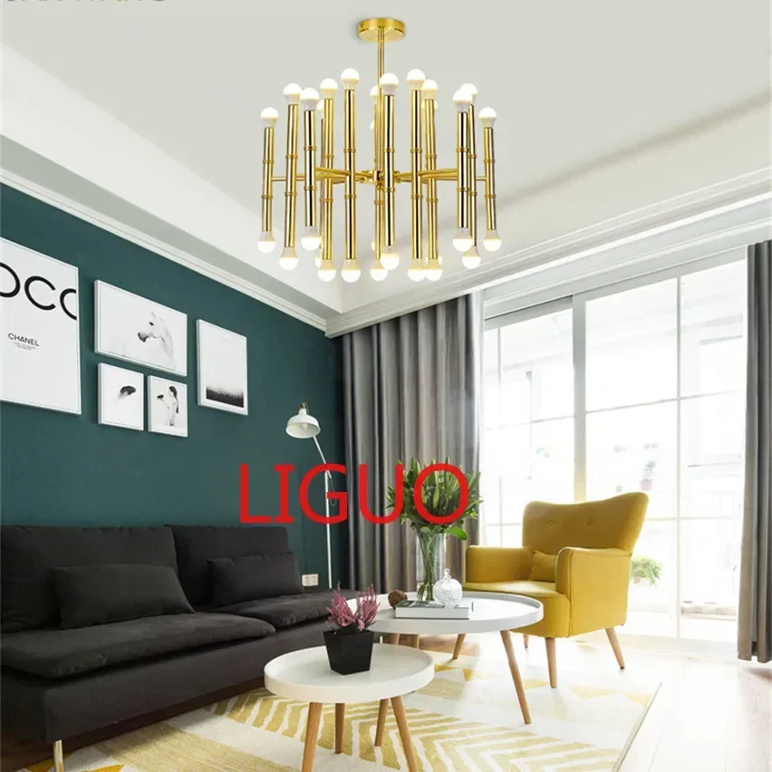 Post-modern gold tube chandelier 18/30 heads iron led hanging lamps for living room dining room bedroom home interior lighting