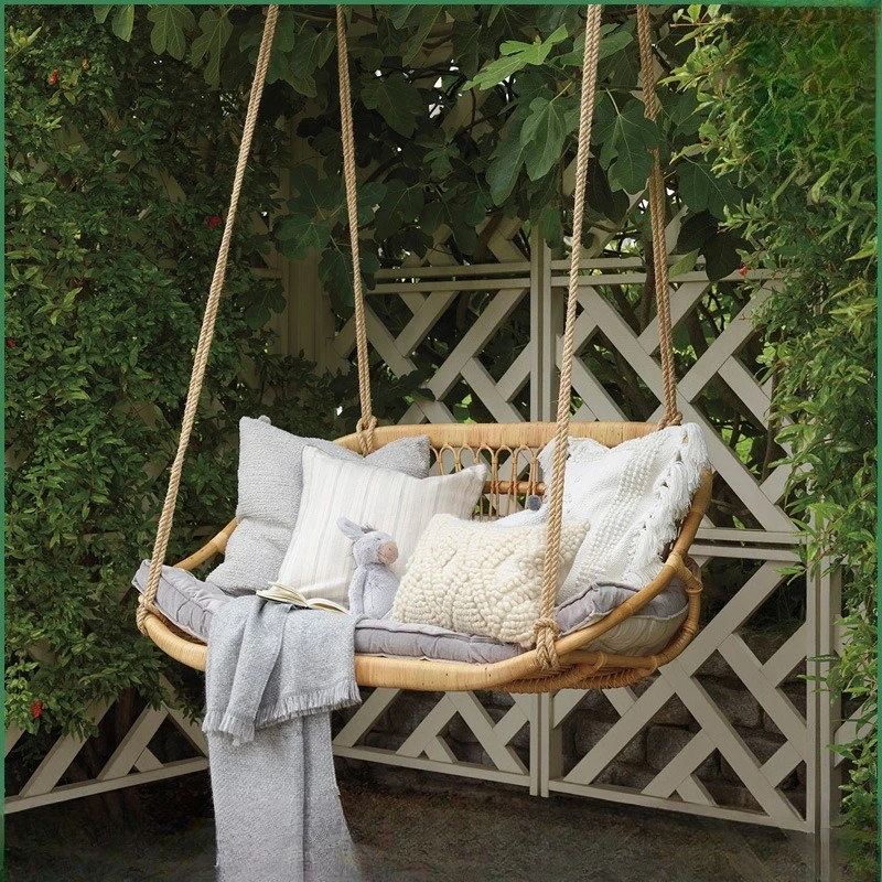 كرسي معلق سلة كرسي الروطان الشمال مزدوج داخلي للأطفال أرجوحة المنزل السرير والإفطار غرفة المعيشة كرسي متأرجح #4