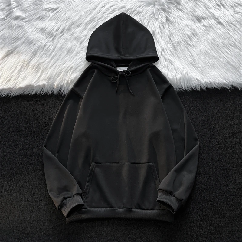 Plus Size Spring and Autumn Thin Hooded Sweater Men's Ins Hong Kong Style Retro Loose Large Size Solid Color Coat Korean Version