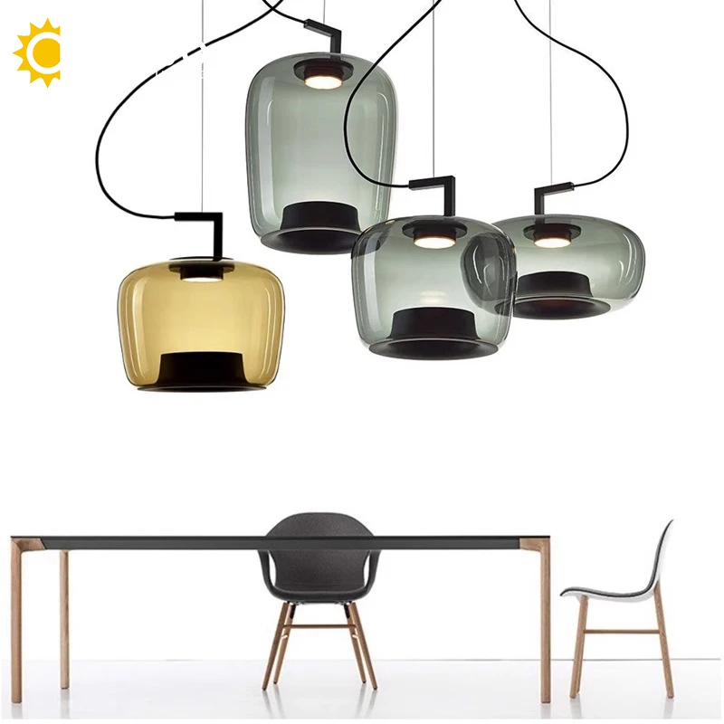 DOUBLE Layer Glass Pendant Lamp Art LED Hanging Light Creative Glass Amber/Gray Color for Living Room Bedroom Bar Restaurat Deco