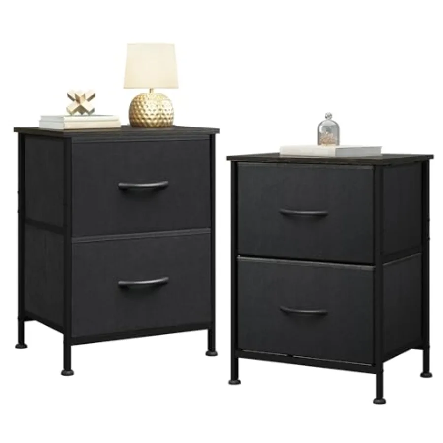 

Black Nightstand Set of 2 Night Stand with 2 Fabric Drawers Small Dresser for Bedroom Bedside Tables for Small Spaces Dorm Wood