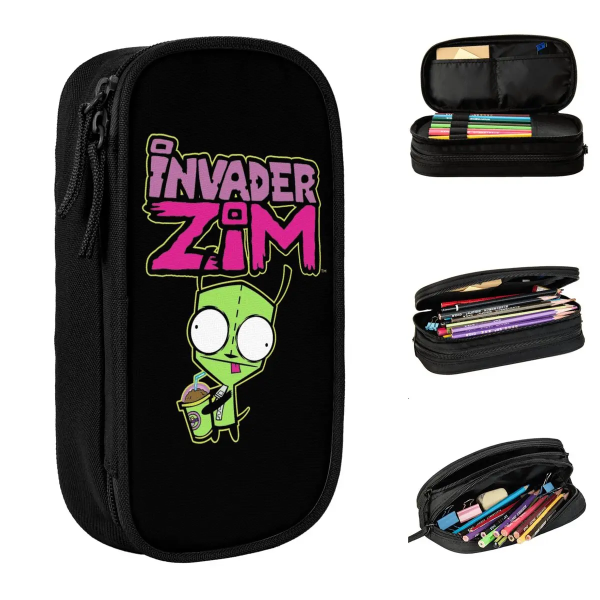 Invader Zim GIR Snacking Pencil Cases Pencilcases Pen Box for Student Big Capacity Bags School Supplies Cosmetic Stationery