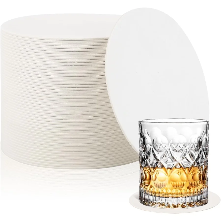 

50 Pcs Paper Coasters 1MM 4 Ih Disposable Round White Cardboard Coasters for Weddings Parties Catering Bars Crafts