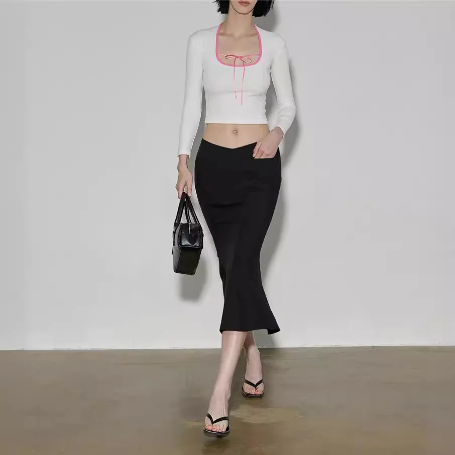 7606 النمط الأمريكي ربطة عنق على شكل حرف U سليم صالح التخسيس 8/10 كم عالية تويست القطن تمتد غير تشوه محبوك الأعلى للنساء