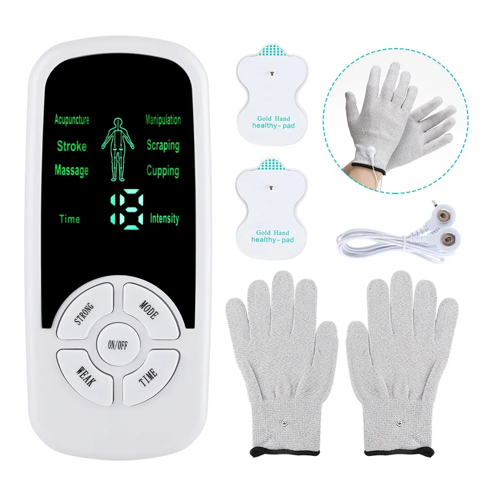 

Electric Muscle Stimulator 6 Modes Mini Cervical Spine Massager Meridian Body Massage For Relief Fatigue With Therapy Gloves