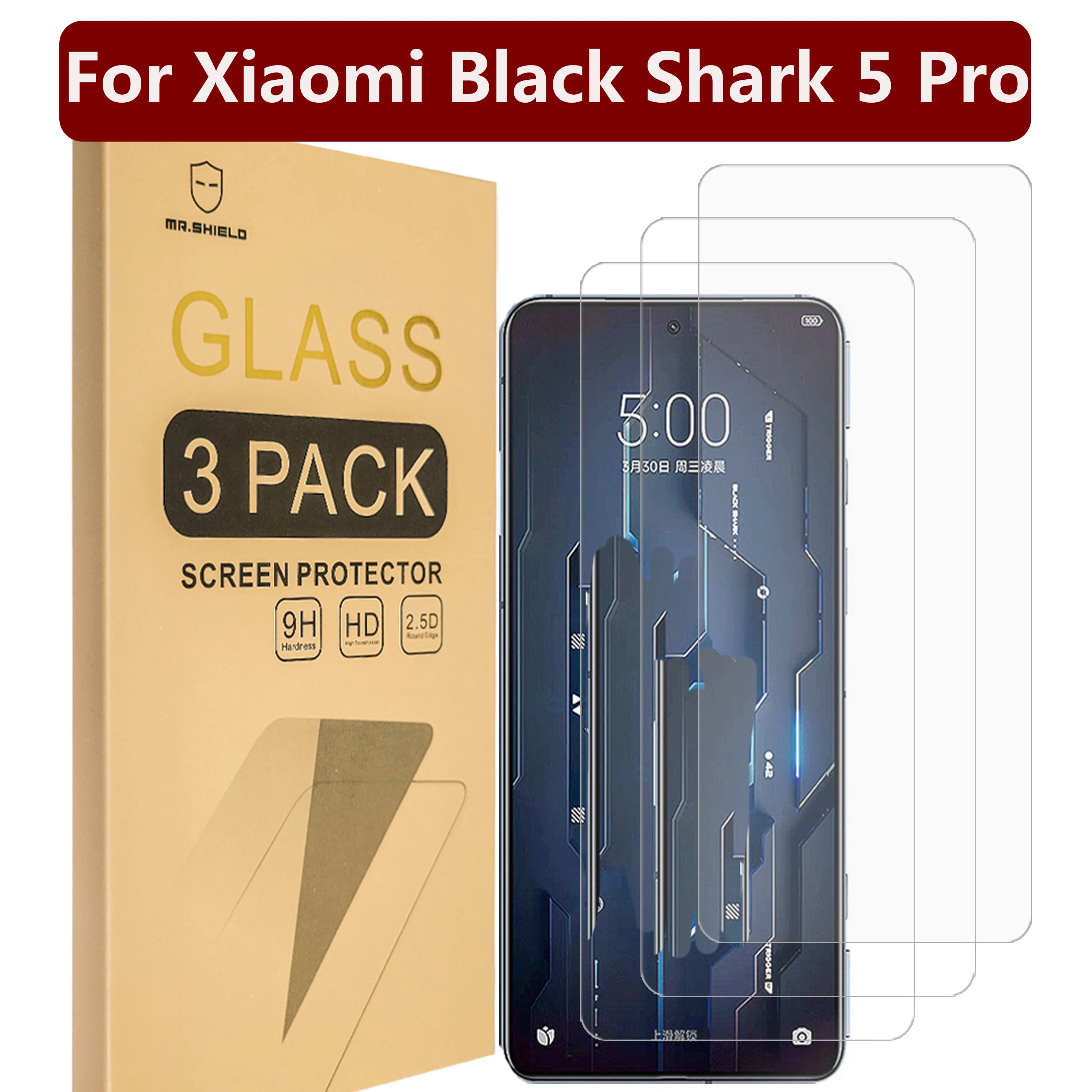 Mr.Shield [3-Pack] Designed For Xiaomi Black Shark 5 Pro [Tempered Glass] [Japan Glass with 9H Hardness] Screen Protector