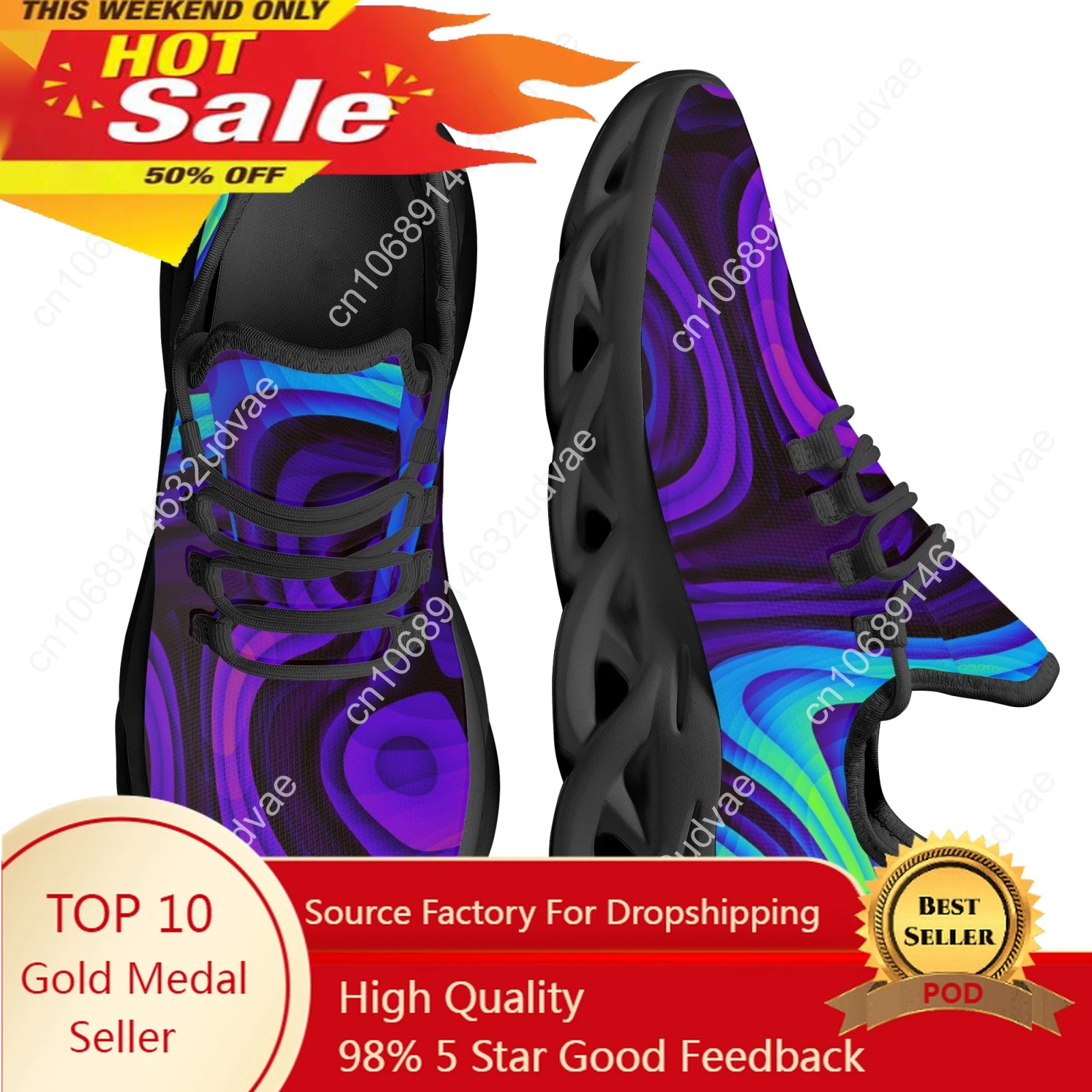 Fashion Black Psychedelic Kintted Breathable Men's Sneakers Light Lace Up Shoes Mesh Kintting Shoes Customized