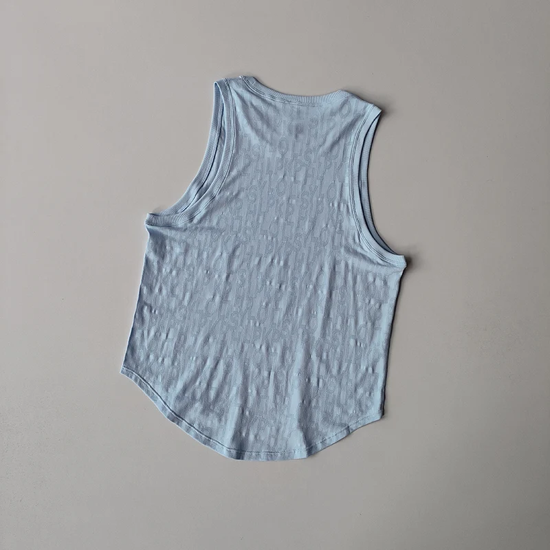 I-förmige Sportweste für Damen im Sommer, leichter Buchdruck, lockere Yoga-Kleidung, Trägerweste, Jogging-Marathon-Top ohne Ärmel – Detail 4