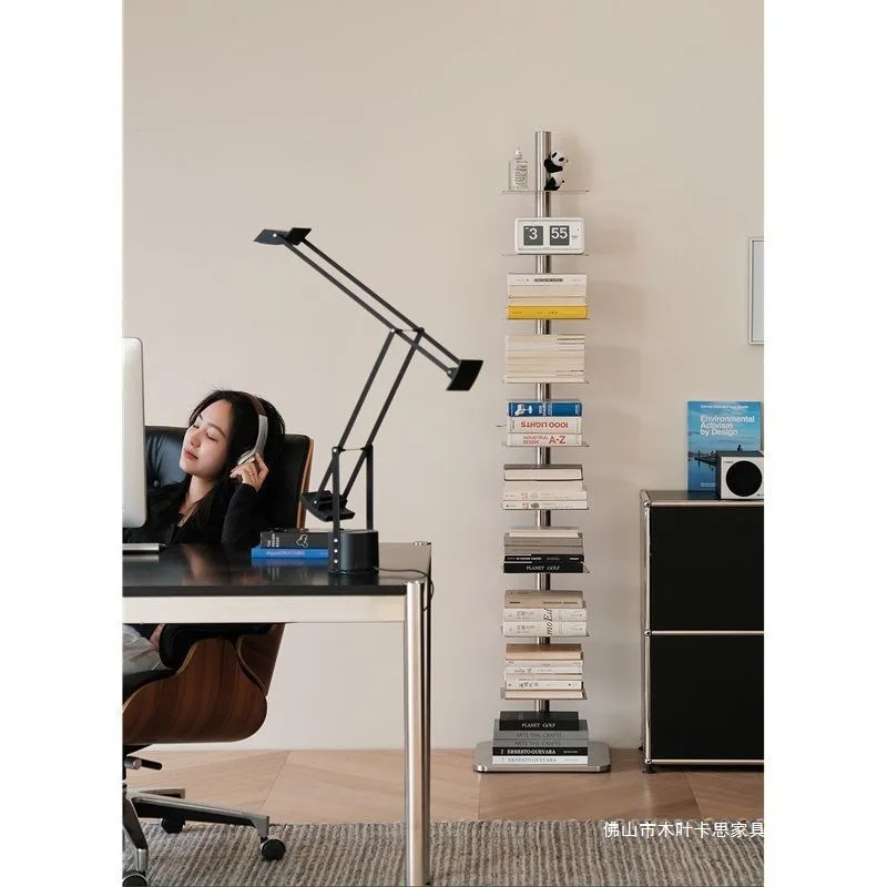 Creative rotating bookshelf stainless steel color floor wrought iron multi-layer shelf home book storage rack designer