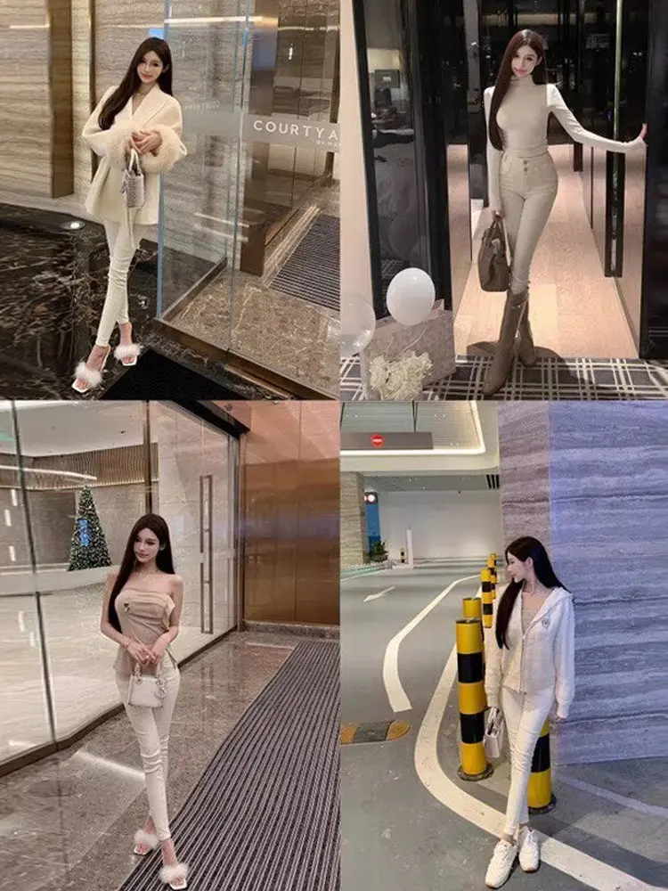 

Luna High Waist Slim Fit Jeans Women's Single Button Milk White Winter New Sle Cleanfit Cotton Stretch Denim Ladies Pants
