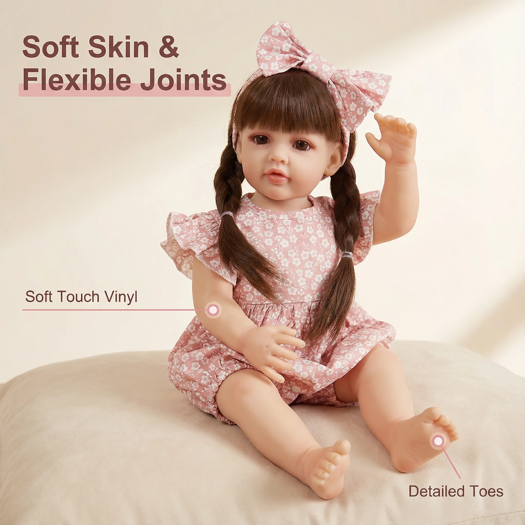 NPK 22inch Lifelike Reborn Baby Doll Full Vinyl Soft Touch Toddler Princess Betty Long Hair Realistic Girl Body Collectors Item