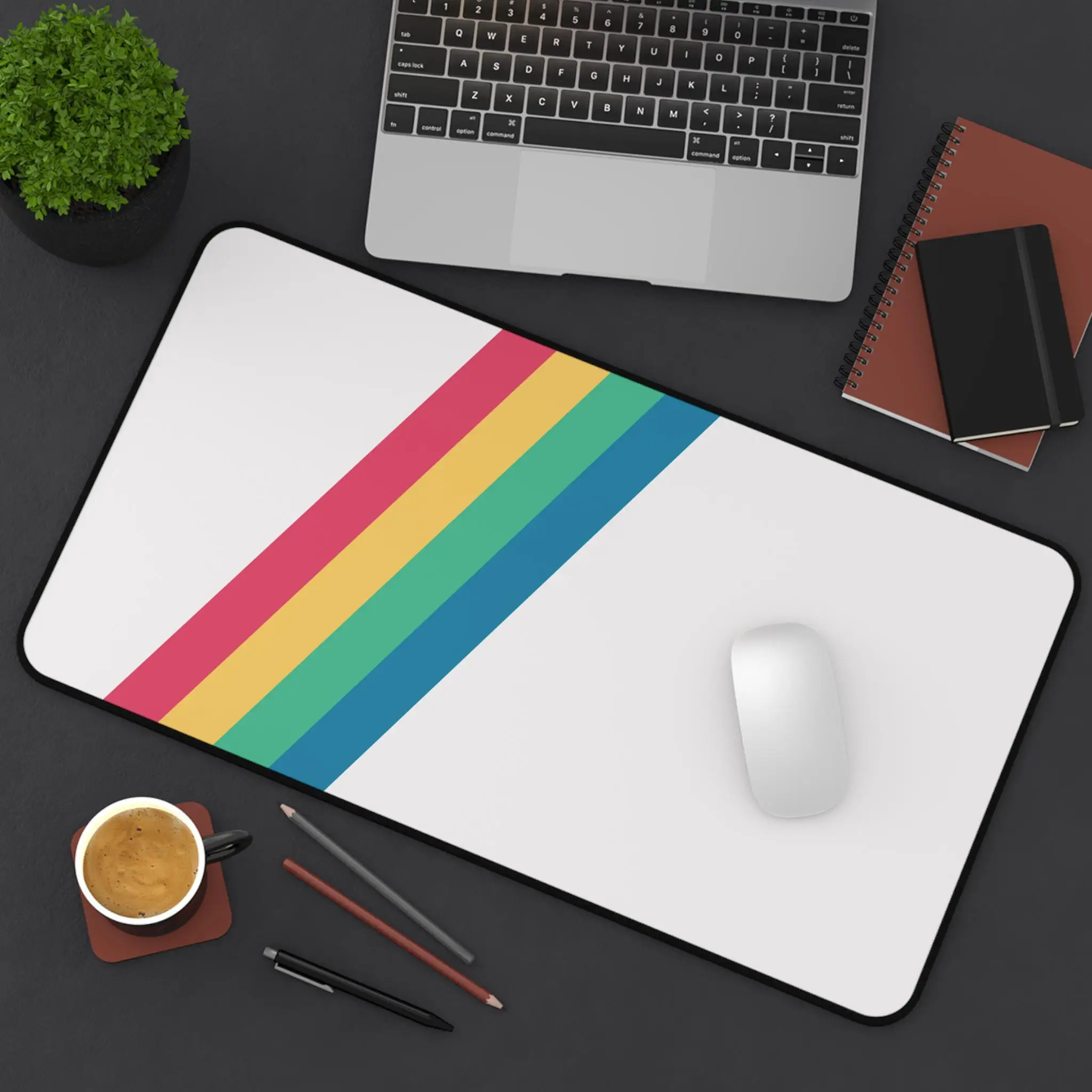 Alfombrilla de escritorio retro a rayas de arcoíris, alfombrilla de ratón simple y colorida, espacio de trabajo estético moderno, un regalo para estudiantes universitarios, alfombrilla para computadora portátil