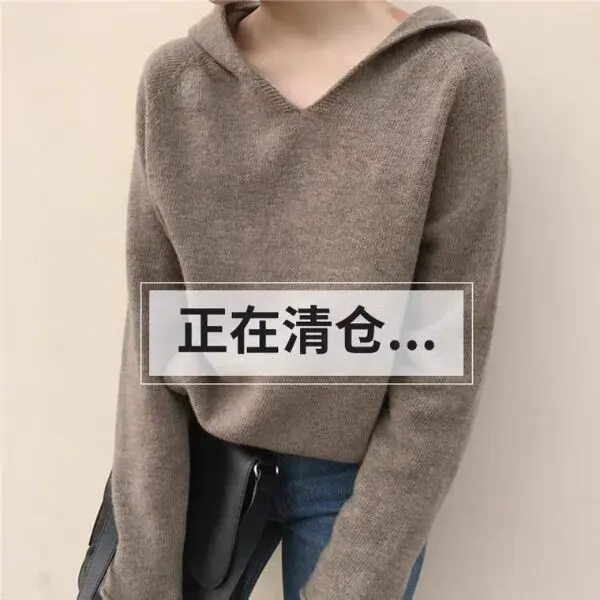 

Autumn Winter Women's Hooded Camere Sweater Loose Knitted Long Sve Pure Color Pullover Top Coat Casual Comfortable