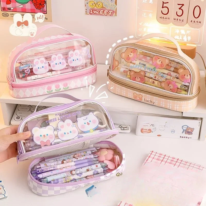 Pen Bag Large Capacity Pencil Case Student Premium Sense of Cute Ins High Value Transparent Stationery Bag