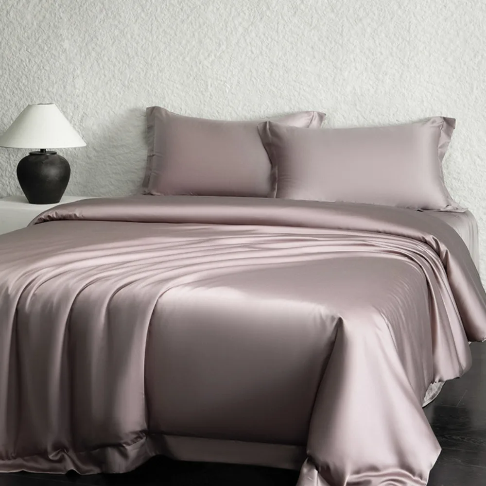 Light Luxury Minimalist Solid Color 4 Piece Bedding Set Ice Silk Duvet Cover Fitted Sheet Flat Sheet Home Textile Bedding