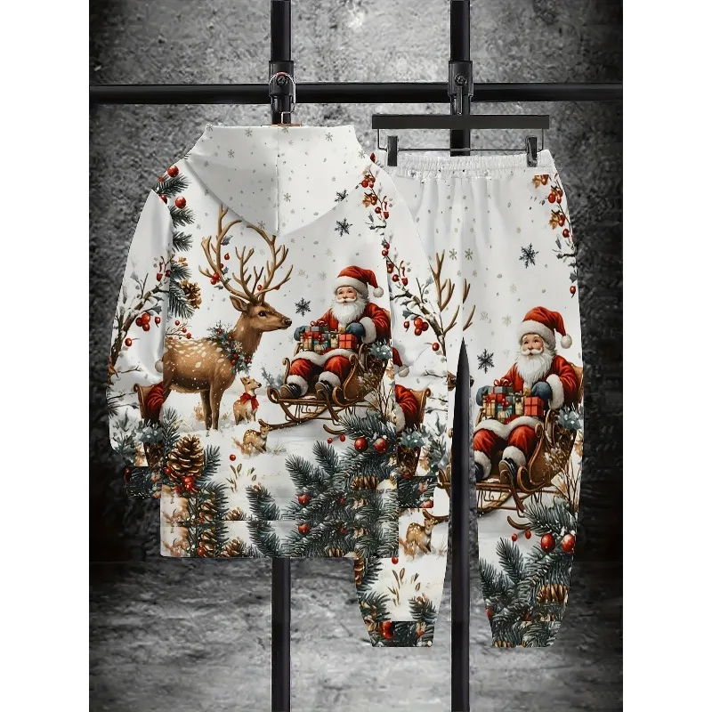 Ensemble sweat-shirt et pantalon à capuche imprimé sur le thème de noël en 3D, tendance de la mode, pour tenue décontracté, nouvelle collection 2026