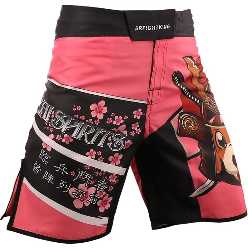 ARFIGHTKING MMA Muay Thai Trunks Pink Dog Printed Boxing Shorts Kickboxing Fight Gym Sports Shorts Pants Fights Clothing