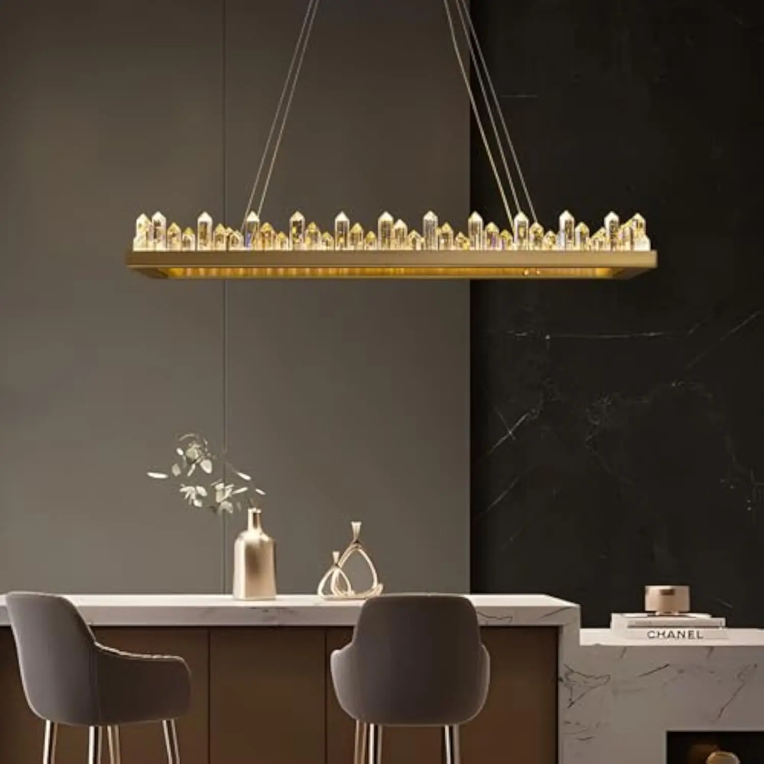 

Современная прямоугольная хрустальная люстра, золотая подвесная подвесная лампа, светодиодный светильник с металлическим основанием, заподлицо для столовой