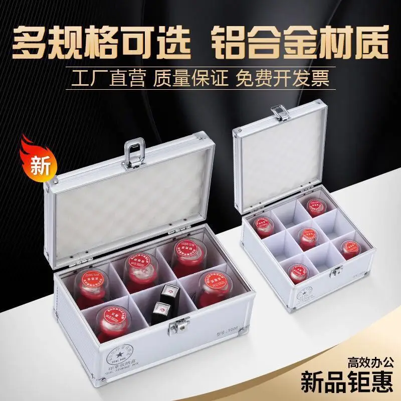 Official Seal Box Storage Box, Aluminum Alloy Portable Lock, Multifunctional Financial Seal Seal Box, Seal Box, Seal Clay