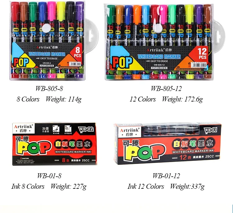 Artriink löschbare Whiteboard-Marker, 8 Farben / 12 Farben, Nachfülltinte, für Büro, Schule, Zuhause, Schüler, Kinder, Zeichenstift, Kunst – Detail 4