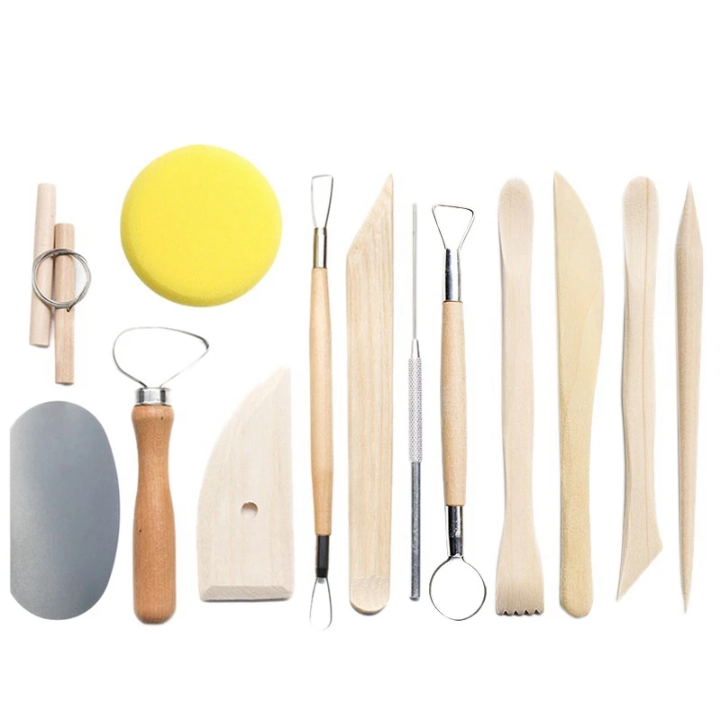 13 Pcs Ceramic Pottery Tools Tubala Wooden Clay Carving Sculpting Modeling Tools Pottery Sculpting Tools Set