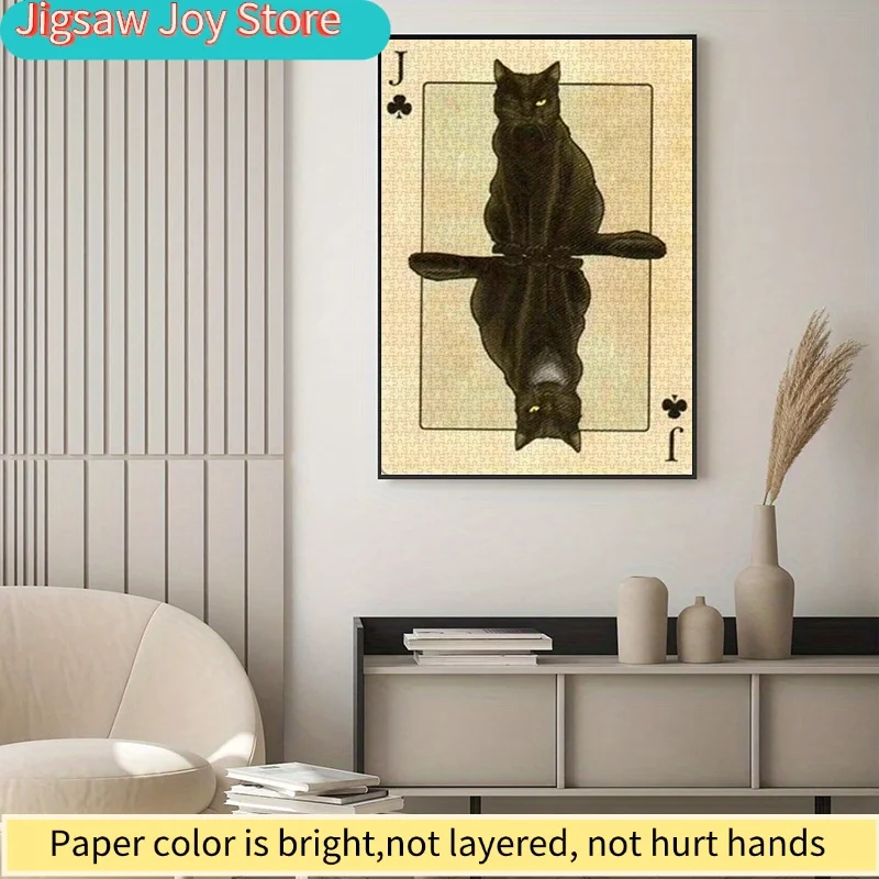 

Бумажный пазл, DIY-головоломка с рисунком игральных карт с черным котом, высококачественный белый картон, подходит для родителей и детей