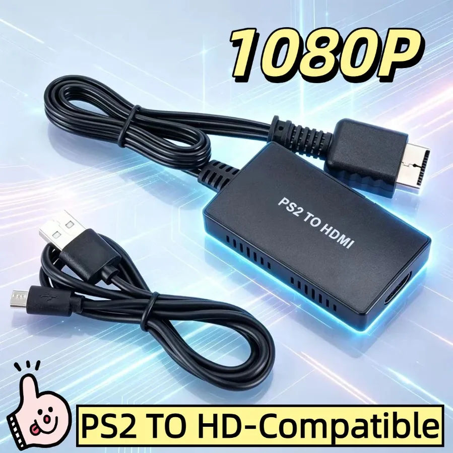 Convertidor Plug and Play de PS2 a HDMI compatible con Full HD 1080P, adaptador con salida de audio de 3.5mm para PC HDTV, compatible con todos los modos de visualización de PS2