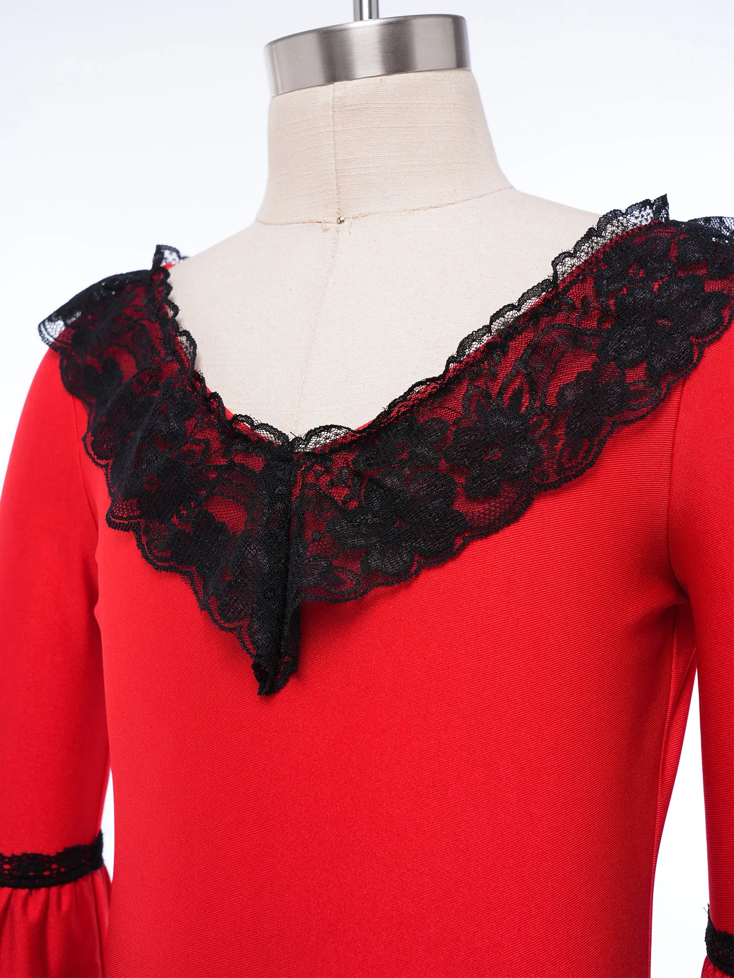 

Children Girls Spanish Flamenco Dance Dress 3/4 Sleeves Bull Folkloric Mexican Costume Tiered Ruffle Long Dress Waltz Dancewear