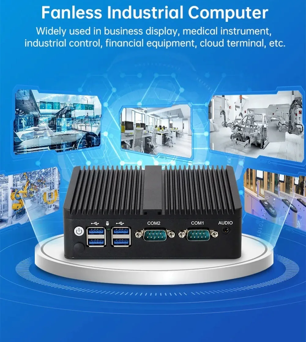 Fanless Industrial Mini PC J6412 J4125 12th Gen N100 N150 2*LAN RS232 HD VGA Win10/11 Linux Ubuntu WIFI Desktop Computer Home PC