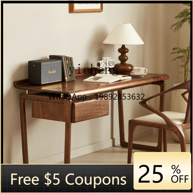 

UU black walnut desk with drawers retro simple desk small apartment computer desk home study