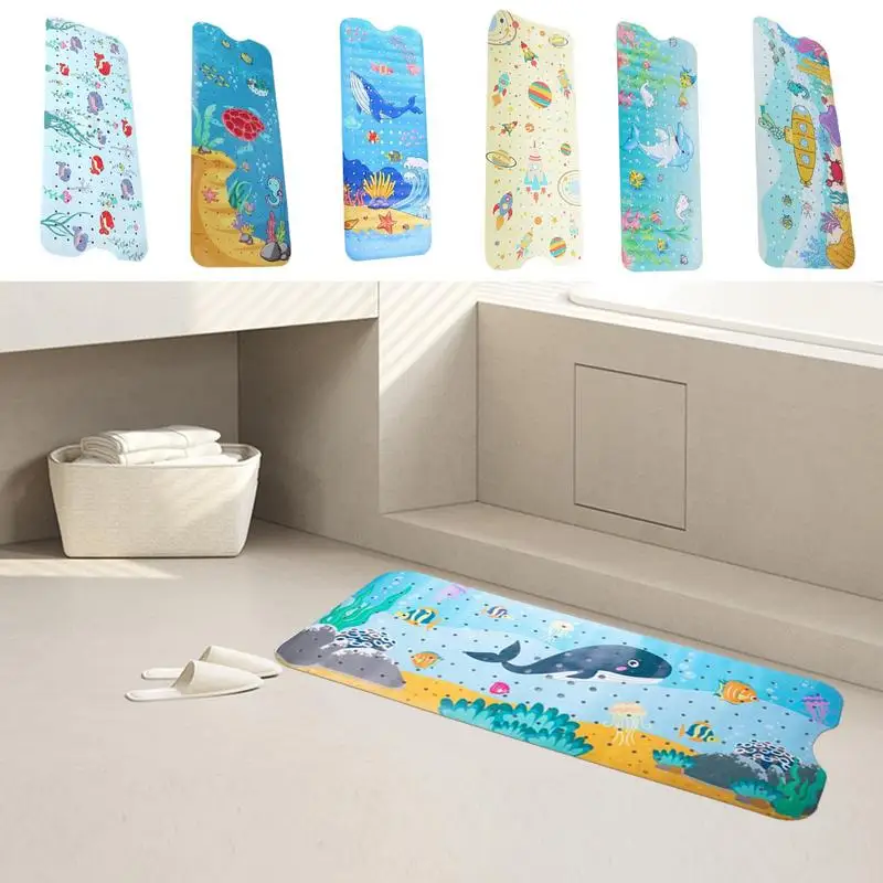 Bathtub Mat For Baby Cartoon Pattern Extra Long Kids Bathtub Mat 40 X 16 Inch Machine Washable Toddler Baby Bathtub Mat With