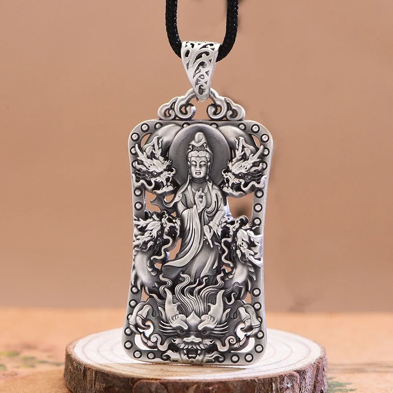 Ethnic Style Hollow Dragon Buddha Pendant For Women Jewelry Blessing Avalokites Necklace Men Jewelry