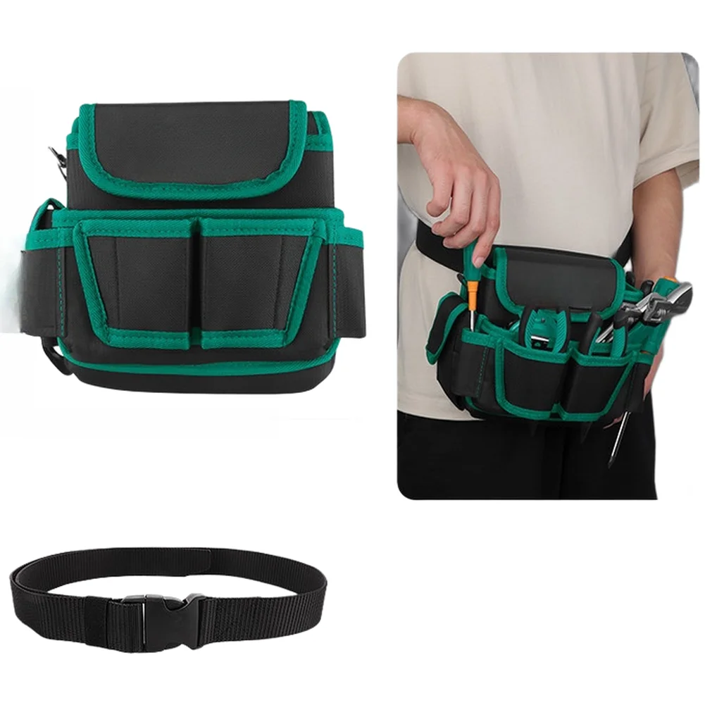 600D Oxford Multifunction Waist Bag With Belt And Shoulder Strap For Electrician Plumber Tool Storage Organizer Work Pouch Black