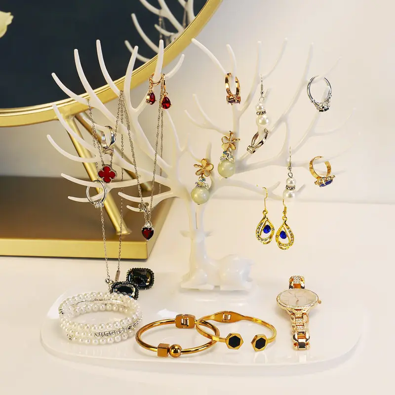 Deer antler jewelry tree stand, display rack for necklaces earrings bracelets, multi-purpose storage holder for all kinds