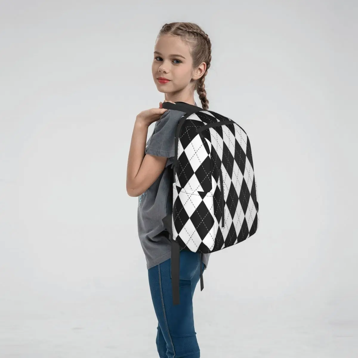Diamond Shaped Geometric Pattern Backpack Large Capacity Boys Girls BookBag School Bag Shoulder Bags for Men Women