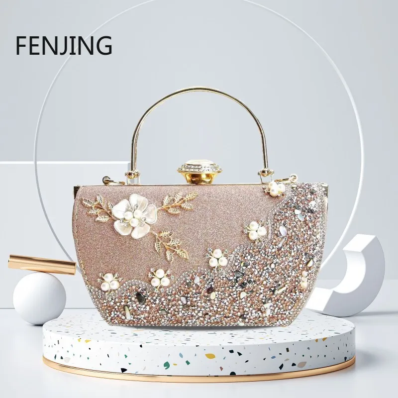 2023 New Arrival Flower Crystal Wedding Bridal Clutch Purse Luxury Designer Women\'s Evening Party Cocktail Handbags Diamond Bags