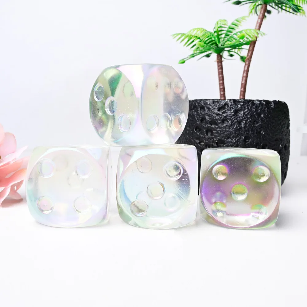 

Aura Crystal Dice Hand-Carved D6 Dice Crystal Quartz Stone Dice Gift for Party Magic Props Desktop Game Pocket