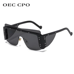 OEC CPO Ladies Rimless Sunglasses Women Unique Metal Rivet Square Sunglasses Men Trend Frameless Glasses Female UV400 Eyewear