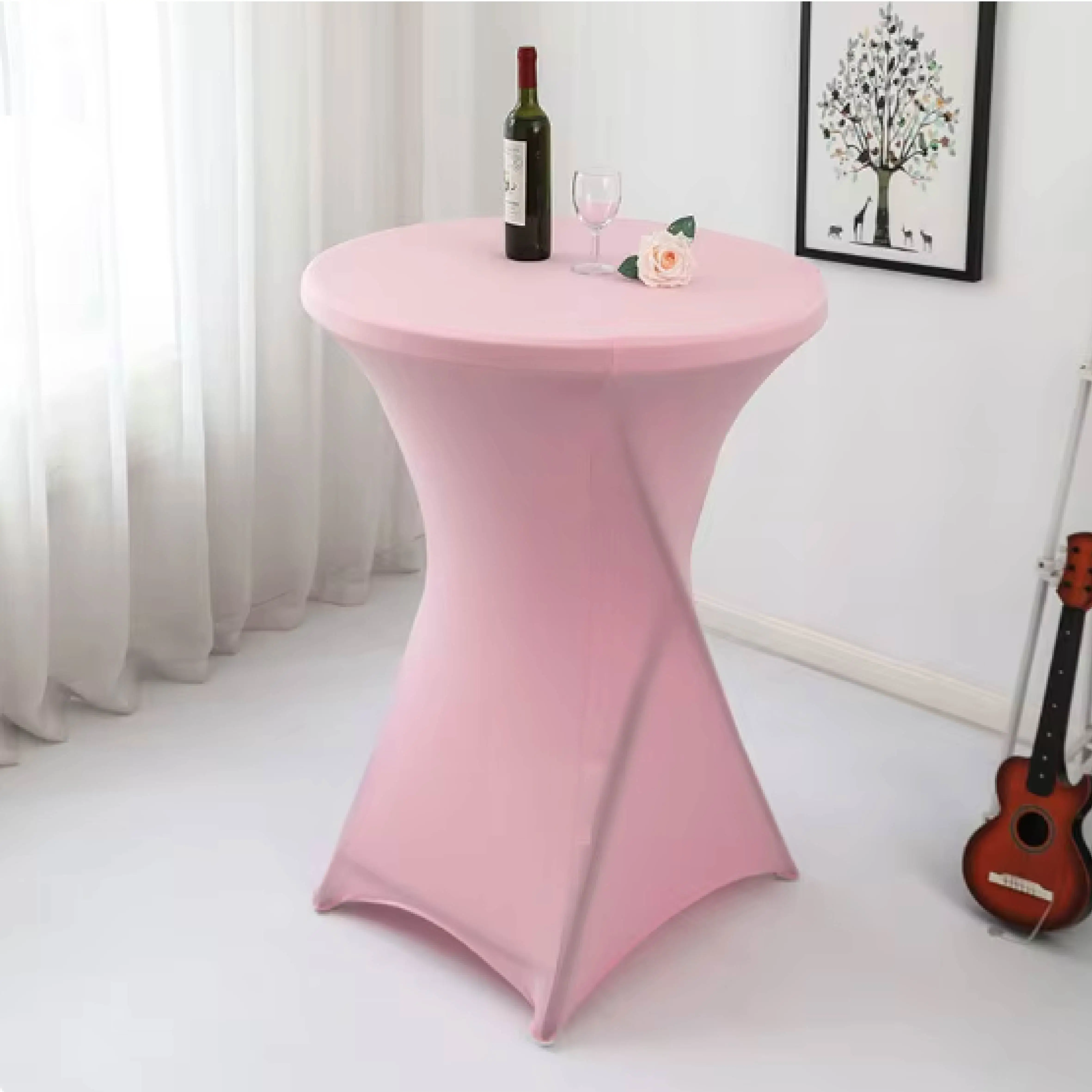 

3.6ft Tall Double Pack Cocktail Table Cover,solid Color Stretch Fabric Cloth,wedding Dessert Table Decoration,hotel Supplies