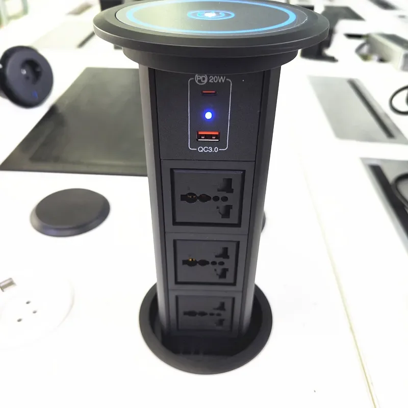 100mm Smart Home Office Universal Power Outlet Motorized Kitchen Worktop Electric Lifting Tower Socket With USB-C Port