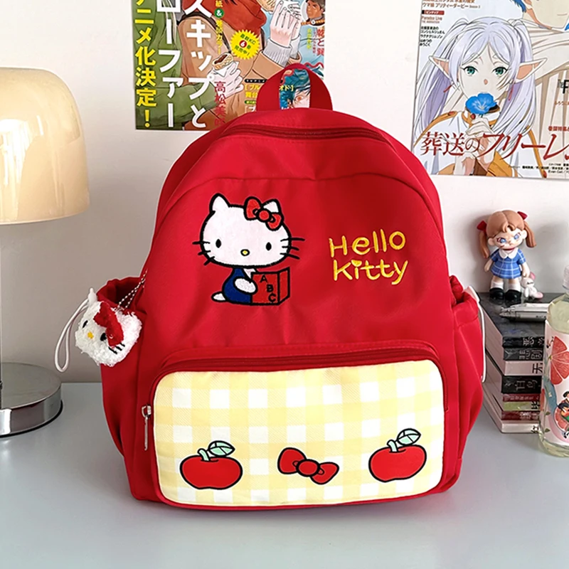

Cartoon Backpack for Girls Winter New Zipper Nylon Splicing Red School Satchels Cute Sweet Hello Kitty Children Travel Bag