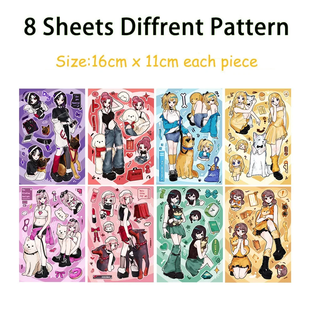 

8-Piece Scrapbooking Adorable Puppy Debut Stickers DIY Waterproof Decorative Stickers for Notebooks Storage Boxes Water Bottles