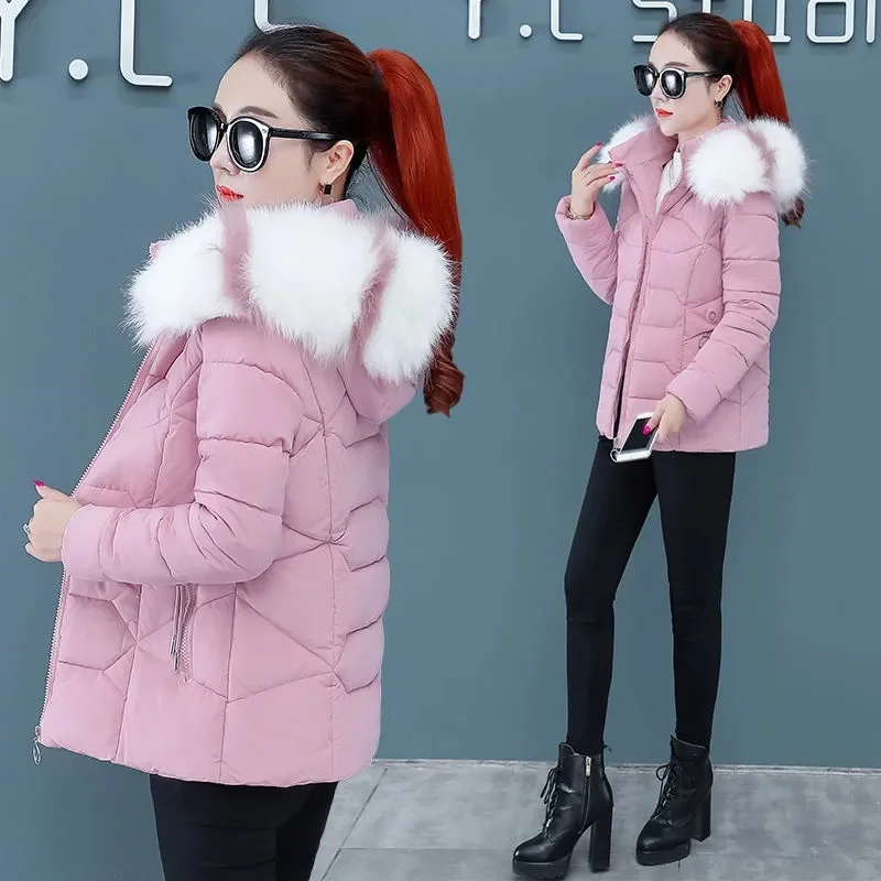 2023 New Winter Coat Women Parka Fur Collar Hooded Female Puffer Coats Casual Down Cotton Jacket Parkas Thick Warm Outerwear