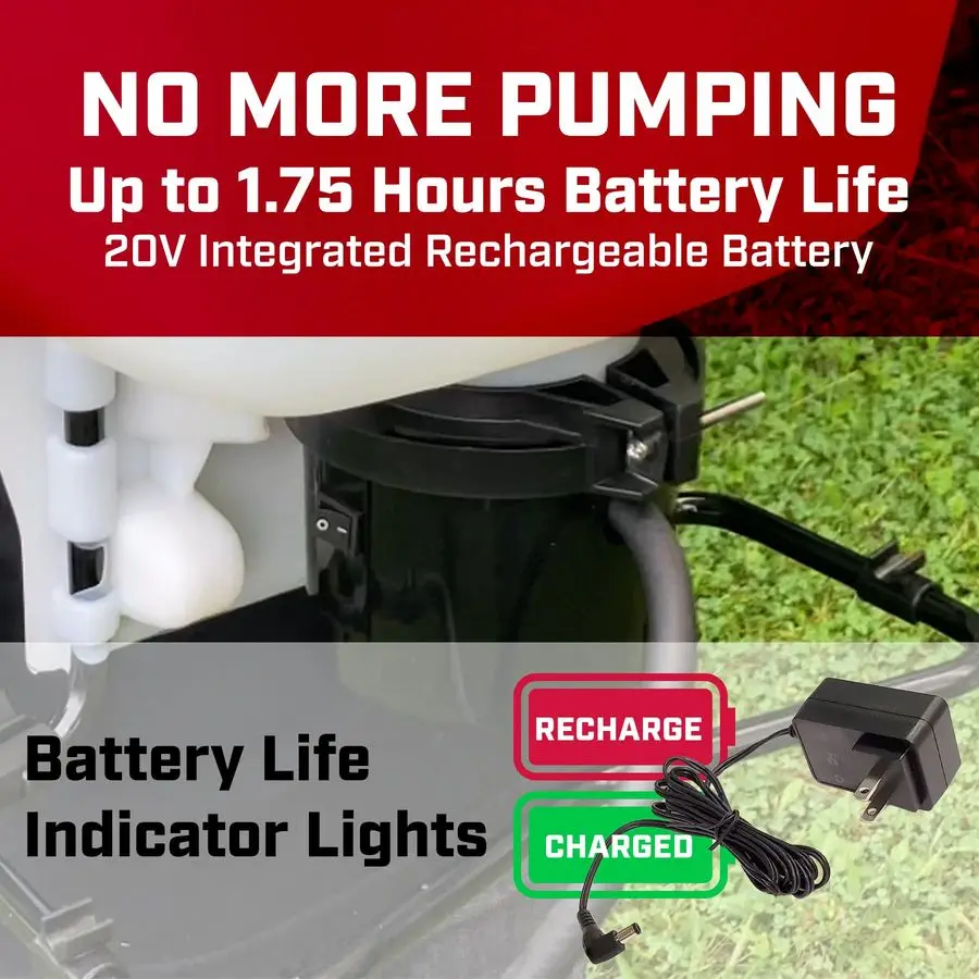 60124 4 Gallonen 20 V wiederaufladbares Rucksacksprühgerät mit internem Akku, hergestellt in den USA, 1 Packung, durchscheinendes Weiß