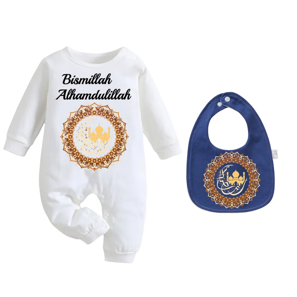 

Cute Muslim baby newborn clothing for spring and autumn Kawaii baby bib comfortable cotton casual long-sleeved round-neck baby