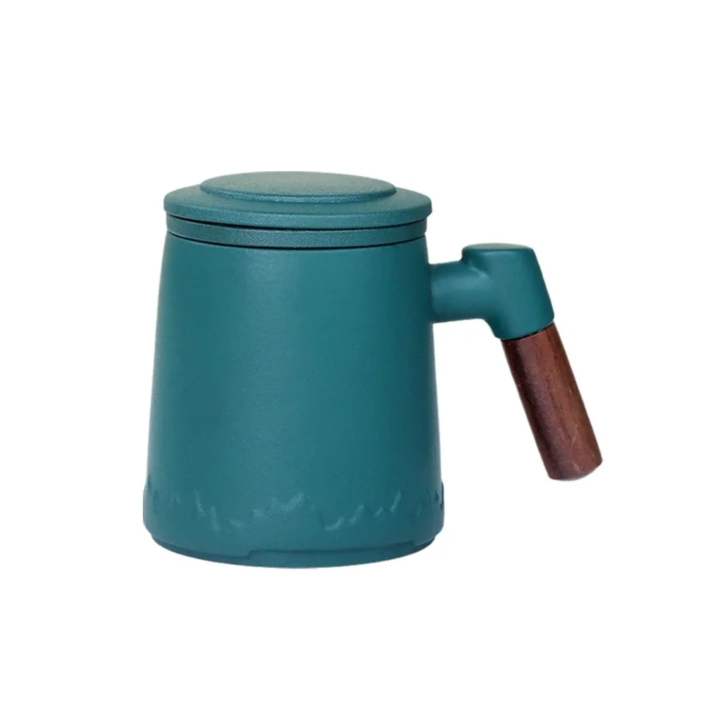 

400ML Ceramic Tea Water Separation Cup Large Capacity Wooden Handle Kung Fu Tea Set Heat Resistant with Lid Coffee Cup Business